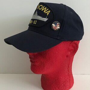 U.S. NAVY CAP & LAPEL PIN- USS IOWA BB-61 BATTLESHIP + USS ARIZONA PEARL HARBOR